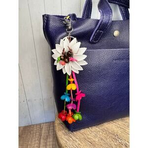 White Daisy Flower Leather Bag Charm Genuine Leather Purse Crossbody Keychain